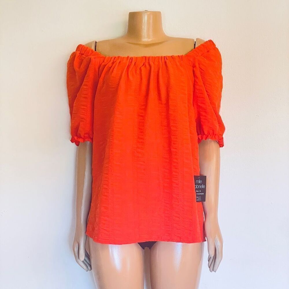 NWT Gorgeous Mlle Gabrielle XL Orange Gauzy Chiffon Short Sleeve Blouse Top